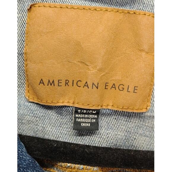 American Eagle Outfitters Mens Trucker Jacket Dark Blue Wash Denim Size Small - Picture 9 of 11